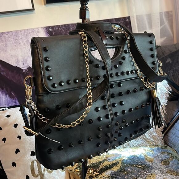 Mms black studded envelope pocketbook/purse handbag - Picture 3 of 12